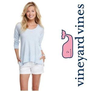 VINEYARD VINES Sweater Double Stripe Scoop Neck Womens M Blue White $128 Cotton